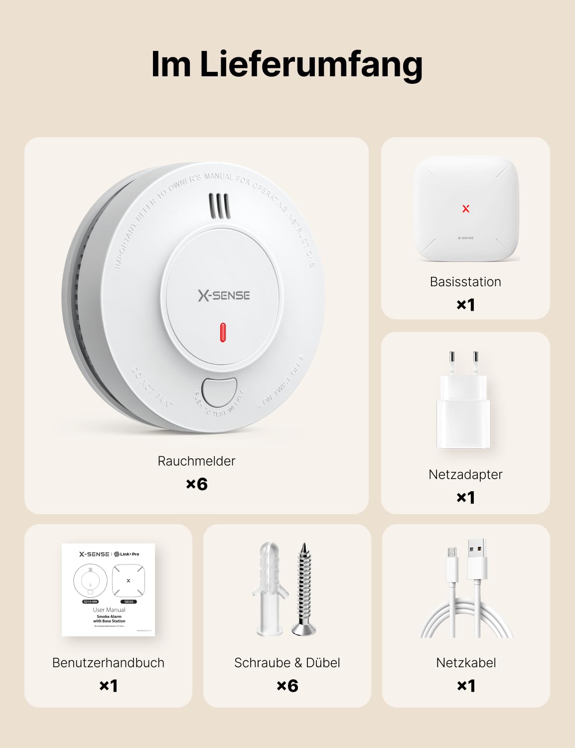 X-Sense Smart WLAN-Rauchmelder Feuermelder mit 10-Jahres-Batterie und SBS50 Basisstation, TÜV Rheinland Zertifiziert, photoelektrischer vernetzbarer Funk-Brandmelder, SD19-MN61, 6 Stück 9