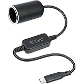 SiYear USB C to Cigarette Lighter Adapter, USB C Male to 12V Car Cigarette Lighter Socket Female Converter Cable, 12V 18W Pow