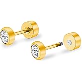 ZDE Titanium Women Flatback Earrings for Women Crystal Gold Stud Earrings Flat Back Earrings Hypoallergenic Cartilage Earring Helix Tragus Conch Piercing 3mm-5mm