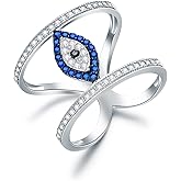 PEIMKO Evil Eye Ring Spiritual Turkish Double Band Ring Size 3.5-12 Sterling Silver Blue Evil Eye Rings Round Evil Eye Ring Greek Evil Eye Protection Ring for Women