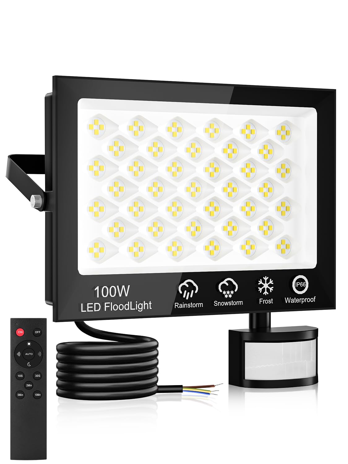 Litglobe Security Lights Outdoor Motion Sensor,100W 10000LM PIR Security Light with Remote Control,6500K Cool White Motion Sensor Lights Outdoor,IP66 Waterproof LED Floodlight for Garden Yard Garage