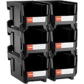 VEVOR Plastic Stackable Storage Bins, 14.8 x 8.5 x 7.1 inch (6 Pack), Plastic Containers for Organizing and Storage Bins for Closet, Garage, Small Parts, Office Supplies and Other Accessories, Black