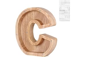 CCHKFEI Wooden Letter Piggy Bank, Piggy Bank for Kids Boys Girls Toddler Large 26 Alphabet Money Bank Personalized Custom Name Transparent Saving Coin Bank, Children's Day Gift, Birthday Gift- C