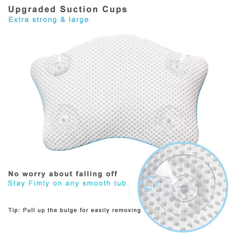 Non Slip Bath Pillow, Luxury Spa Bathtub Head & Neck Rest Support, Permeable Quick Drying Air Mesh Tub Pillow with 4 Large Suction Cups, Whirlpool, Jacuzzi & Standard Tubs, Soft and Relaxing: Beauty