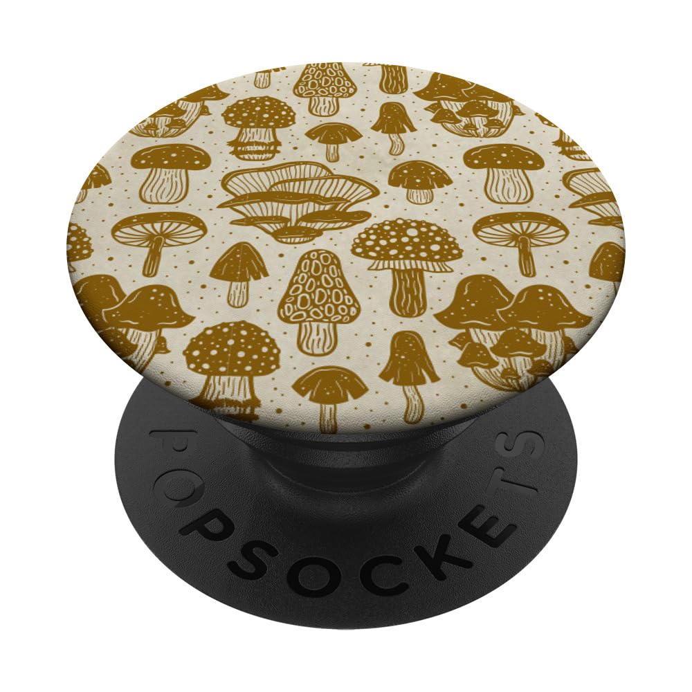 Vintage Brown Mushroom Pattern | Foraging Fungi Mushroom PopSockets Adhesive PopGrip