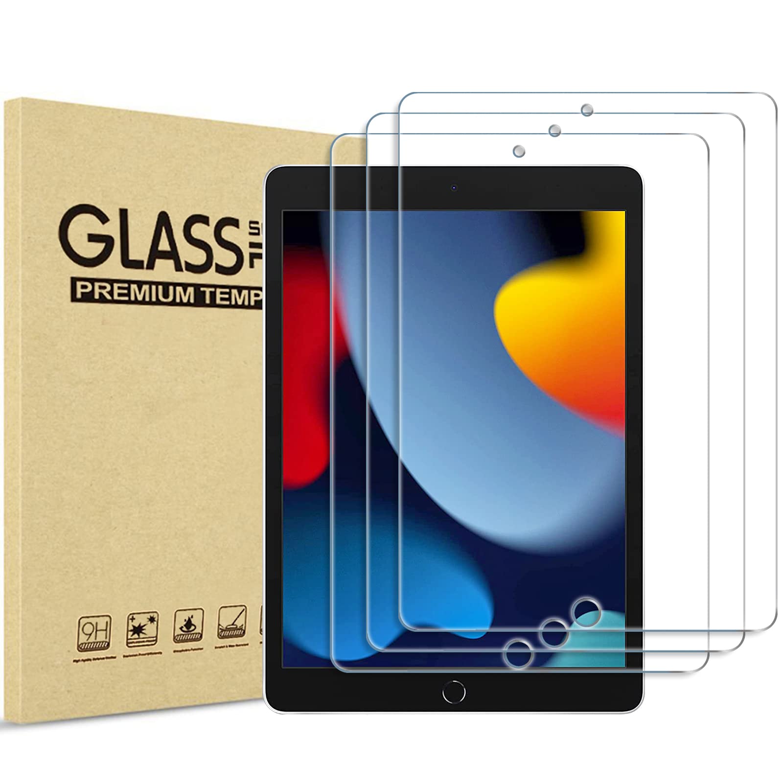 ProCase 3 Pack Screen Protector for iPad 10.2 Inch 9th / 8th / 7th Generation 2021 2020 2019, Tempered Glass Screen Film Guard for iPad 7 / iPad 8 / iPad 9 -Clear — image 1