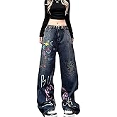 Unisex Graffiti Baggy Jeans Grunge Hiphop Streetwear Harajuku Y2k High Waist Denim Wide Trousers Aesthetic Pants Vintage