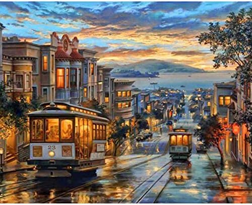 Girooms 5D Diamond Painting Full Drill SAN Francisco Trolly Diamond Painting by Number Kits for Wall Decoration
