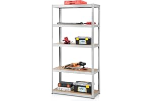 ERGOMASTER 72" Storage Shelves, Heavy Duty Steel Frame 5-Tier Garage Shelf, Metal Multi-Use Storage Shelving Unit for Home/Office/Dormitory/Garage (1, Silver)