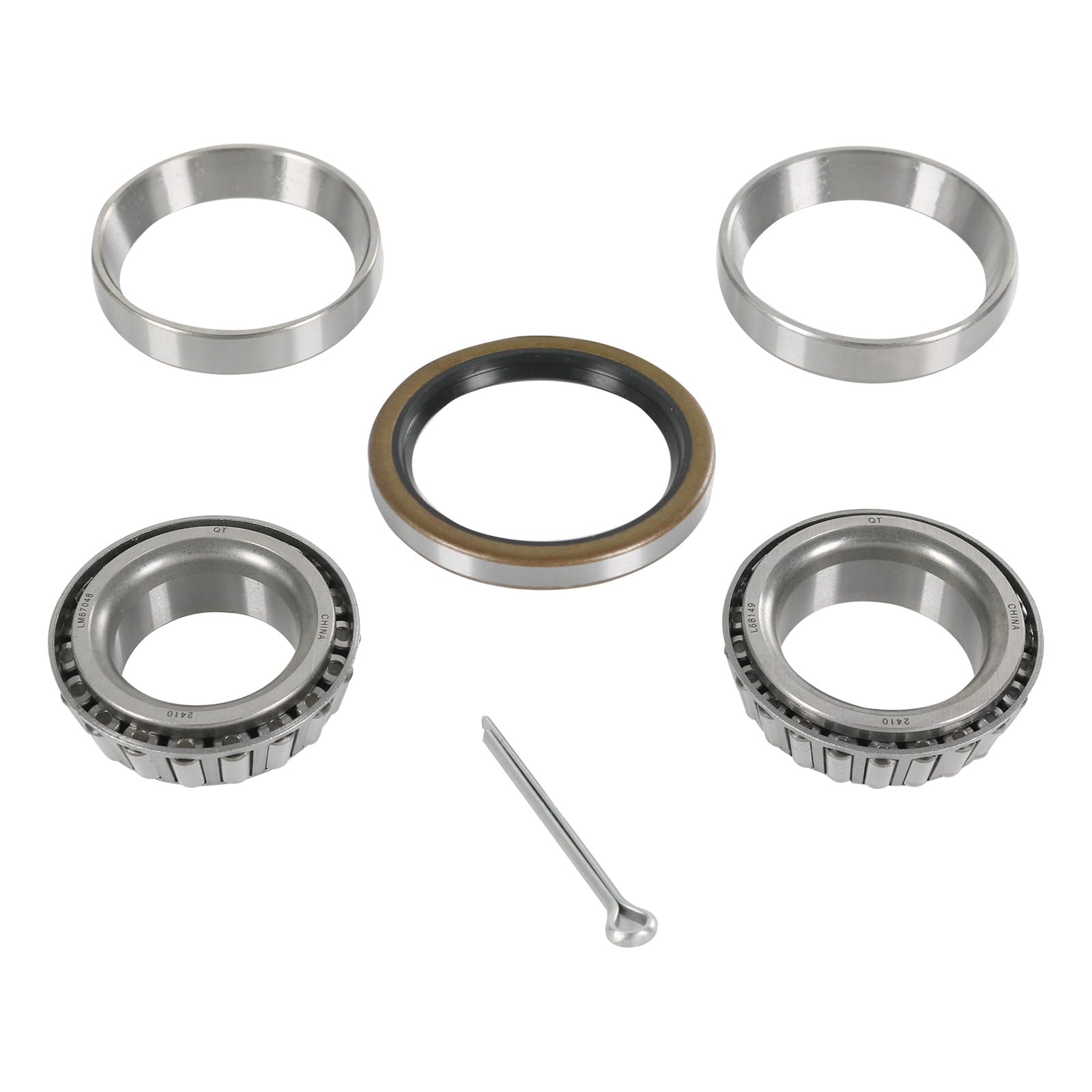 Photo 1 of 1 Set Mobile Home Trailer Axle Wheel Bearing Kit, LM67048/LM67010 Outer Bearing (1-1/4'' ID), L68149/L68111 Inner Bearing (1-3/8'' ID), Grease Seal 10-41 for Dexter 8-222 Small Spindle