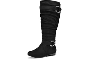 mysoft Women's Wide Calf/Extra Wide Calf Knee High Boots Slouchy Flat Tall Boots with Side Zipper