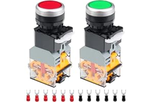 DKARDU 2 Pcs 24V 22mm Momentary Push Button Switch 10A 2 Color (Red/Green) LA38-11DN 1NO 1NC LED Indicator Light Switch for D