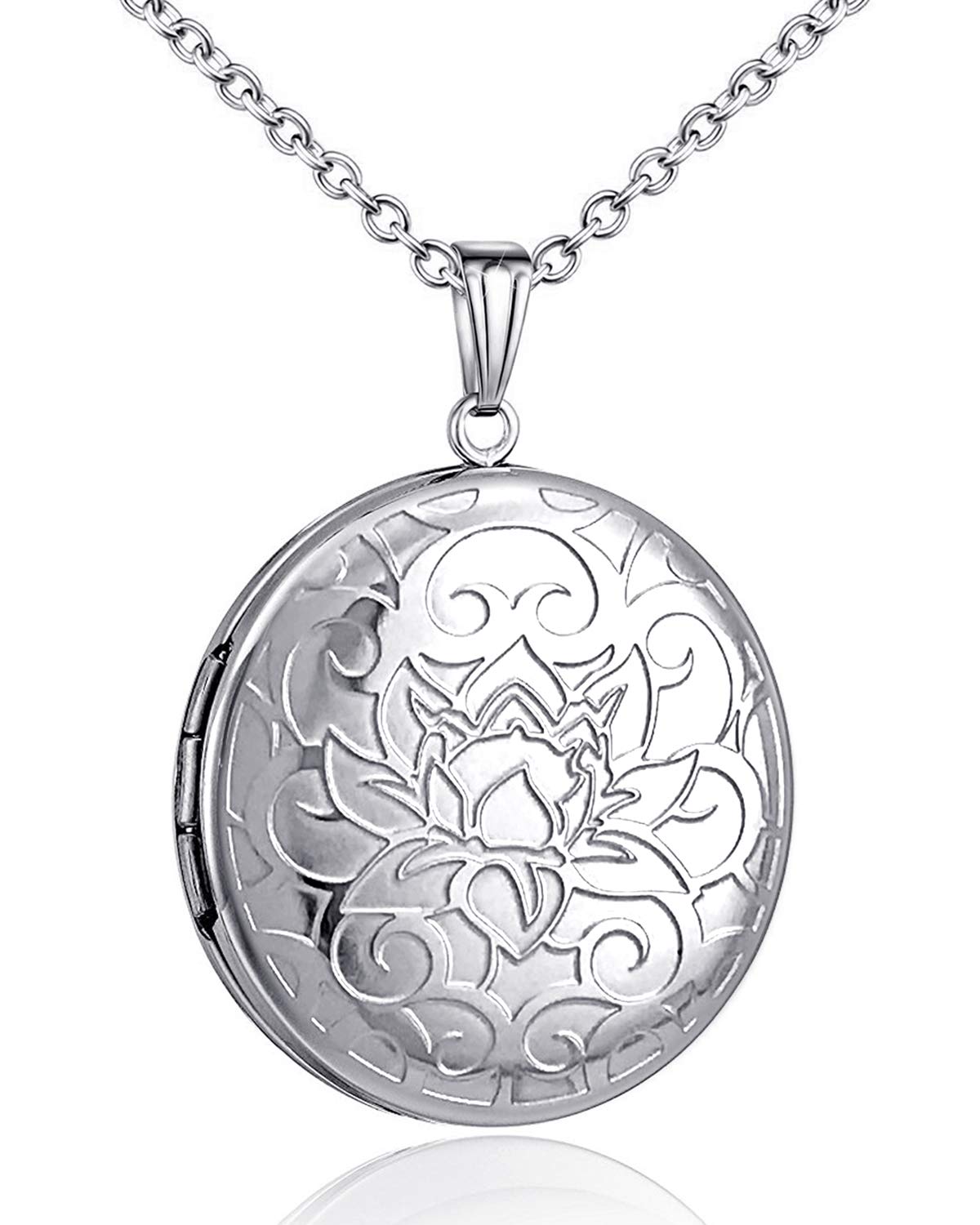 YOUFENG Round Locket Necklace that Holds Pictures Heart Circle Shape Lockets Gift for Jewelry
