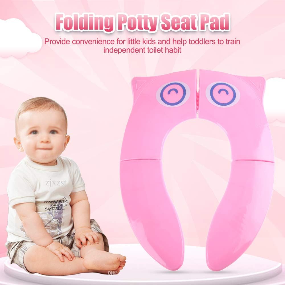 Folding Potty Seat Cover, Folding Potty Training Toilet Seat Cover/Pads Travel Potty Toilet Seat for Toddlers(Pink owl Big Eyes)