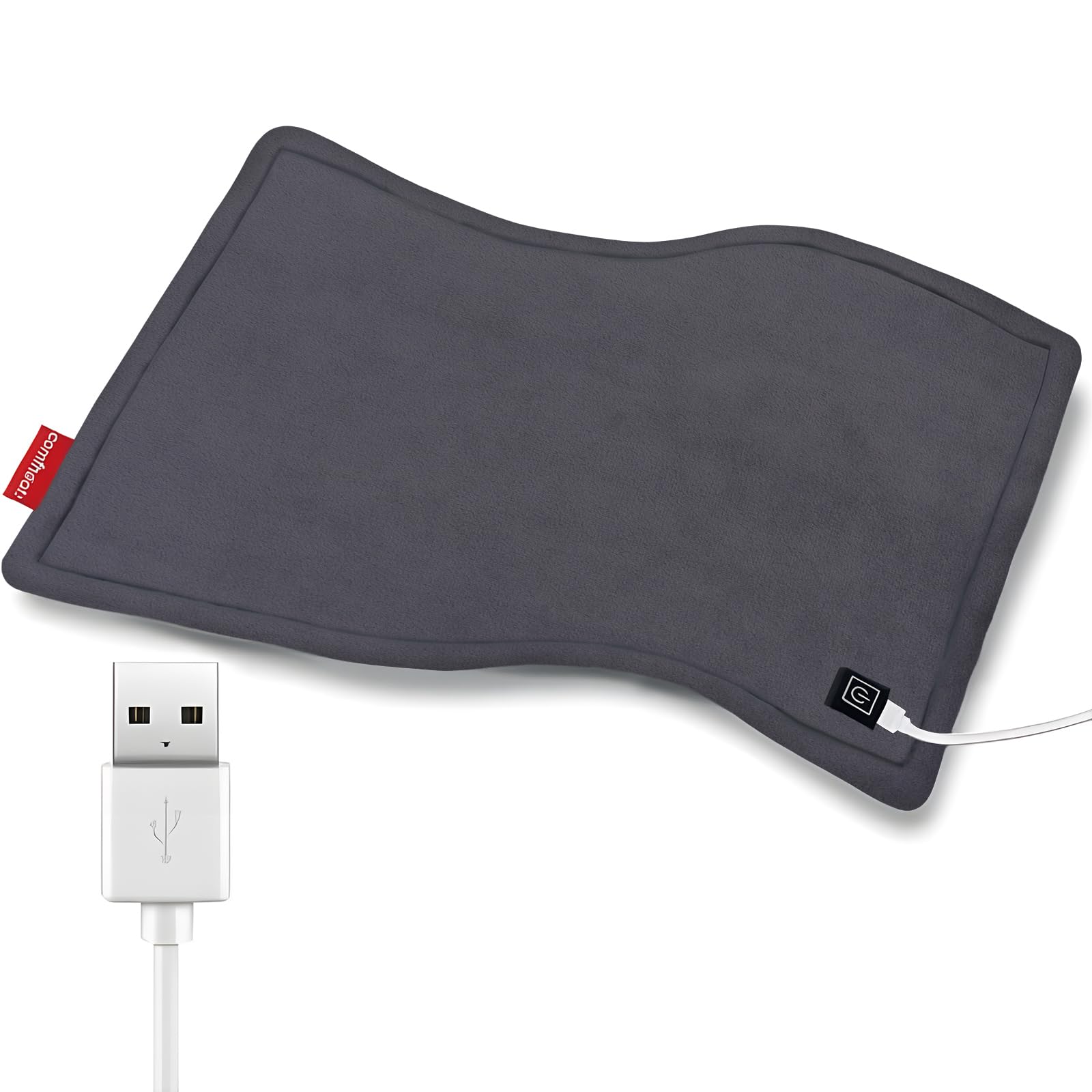 Photo 1 of Comfheat USB Heating Pad for Travel Warmth Outdoors, Non-Rechargeable Small Heated Pad 5V Heat Therapy for Pain Relief Abdomen Cramps, 3 Heat Settings & Auto Shut Off (16"x 12") Grey