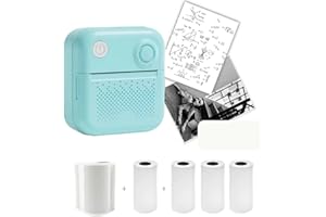 ADDBIG Sticker Printer with 4 Rolls of Paper & 1 Label Paper, Bluetooth Portable Mini Printer, Compatible with Android & iOS, Thermal Pocket Printer for Study Notes, Pictures, Label, Working Listing (Green)