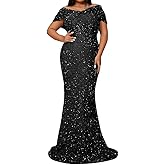 RLPUKAPO Women's Sexy Sequin Prom Evening Gown Off The Shoulder Pageant Party Gala Dress