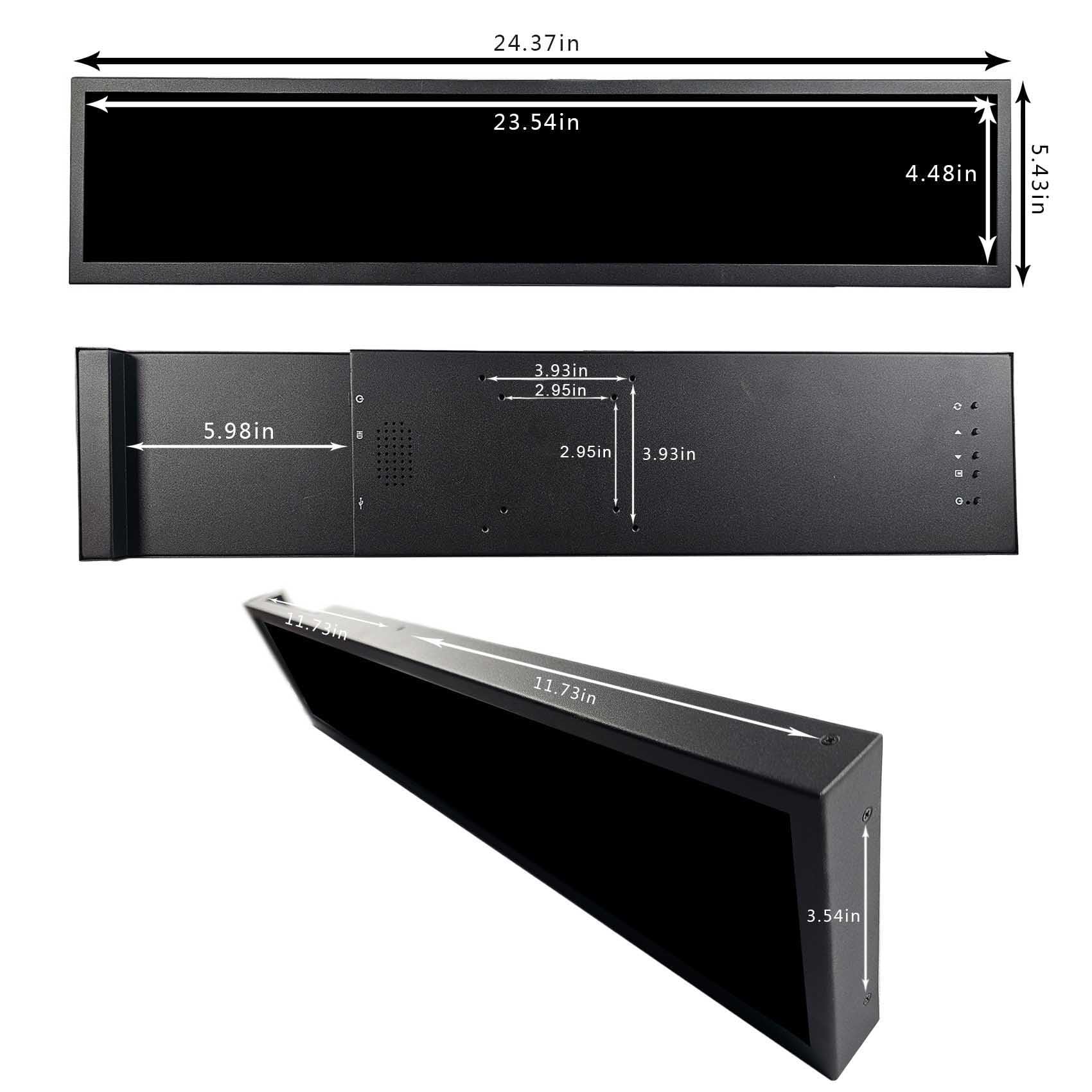 VSDISPLAY 24 Inch 1920x360 IPS Stretched Wide Bar Display for Gaming Marquee Monitor Cabinet,Supermarket Shelf Advertising Monitor with USB Video Interface