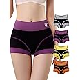 QUASTI Boy Shorts Underwear for Women - High Waisted Cotton Boxers Briefs Sleep Stretch Panties 4 Pack