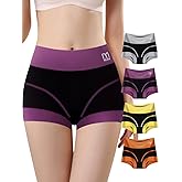 QUASTI Boy Shorts Underwear for Women - High Waisted Cotton Boxers Briefs Sleep Stretch Panties 4 Pack