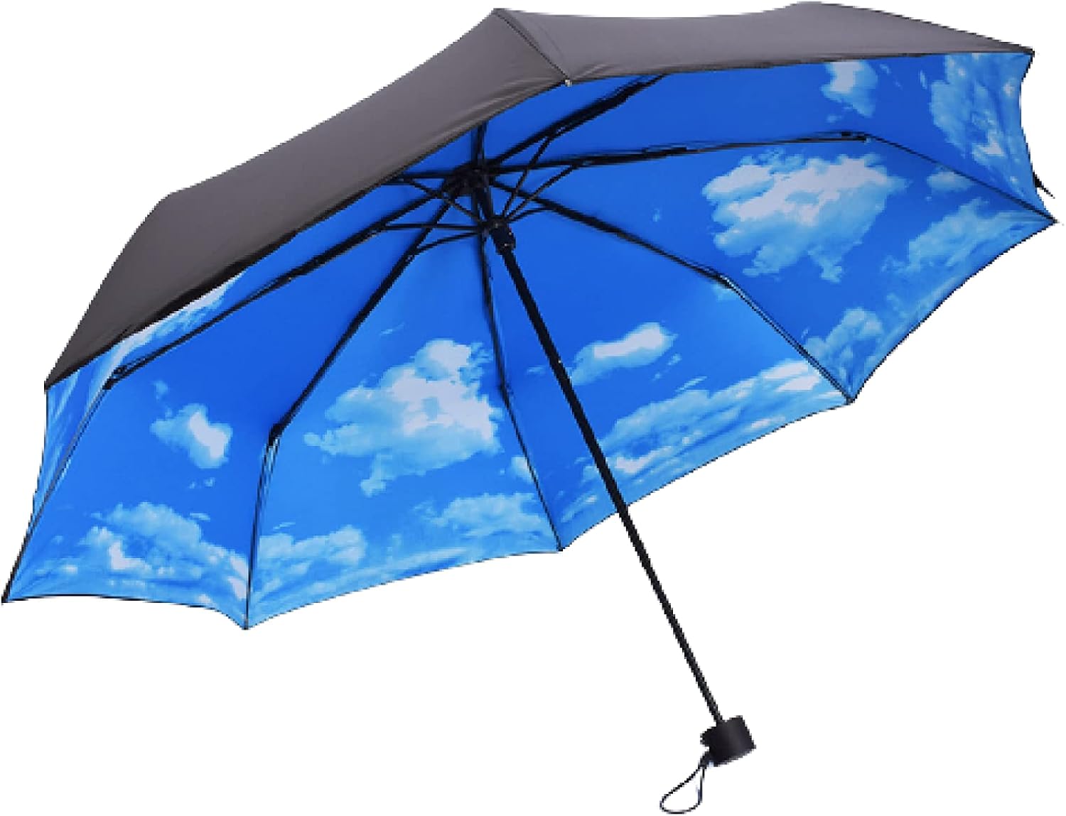 Blue Sky, White Clouds, Black Plastic Umbrella, Creative Folding