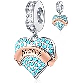 EMOSTAR Jan-Dec Birthstone Charms fits European Birthday Bracelet, Dangle 925 Sterling Silver Heart Shaped Pendant with 12 Months Birthstones, Gifts for Mom/Women