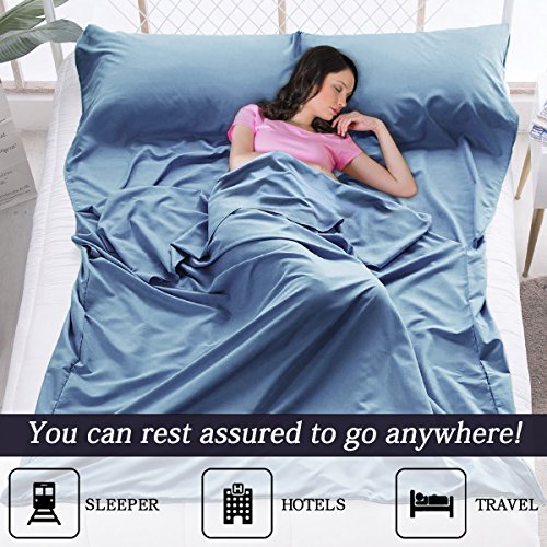 Sleeping Bag Liners Sleep Sack Lightweight Portable Sleeping Sheet Dirt-Proof Compact Travel Camping Sheet for Outdoor Travel Hiking Hotels Picnics (Blue, 83x71'')