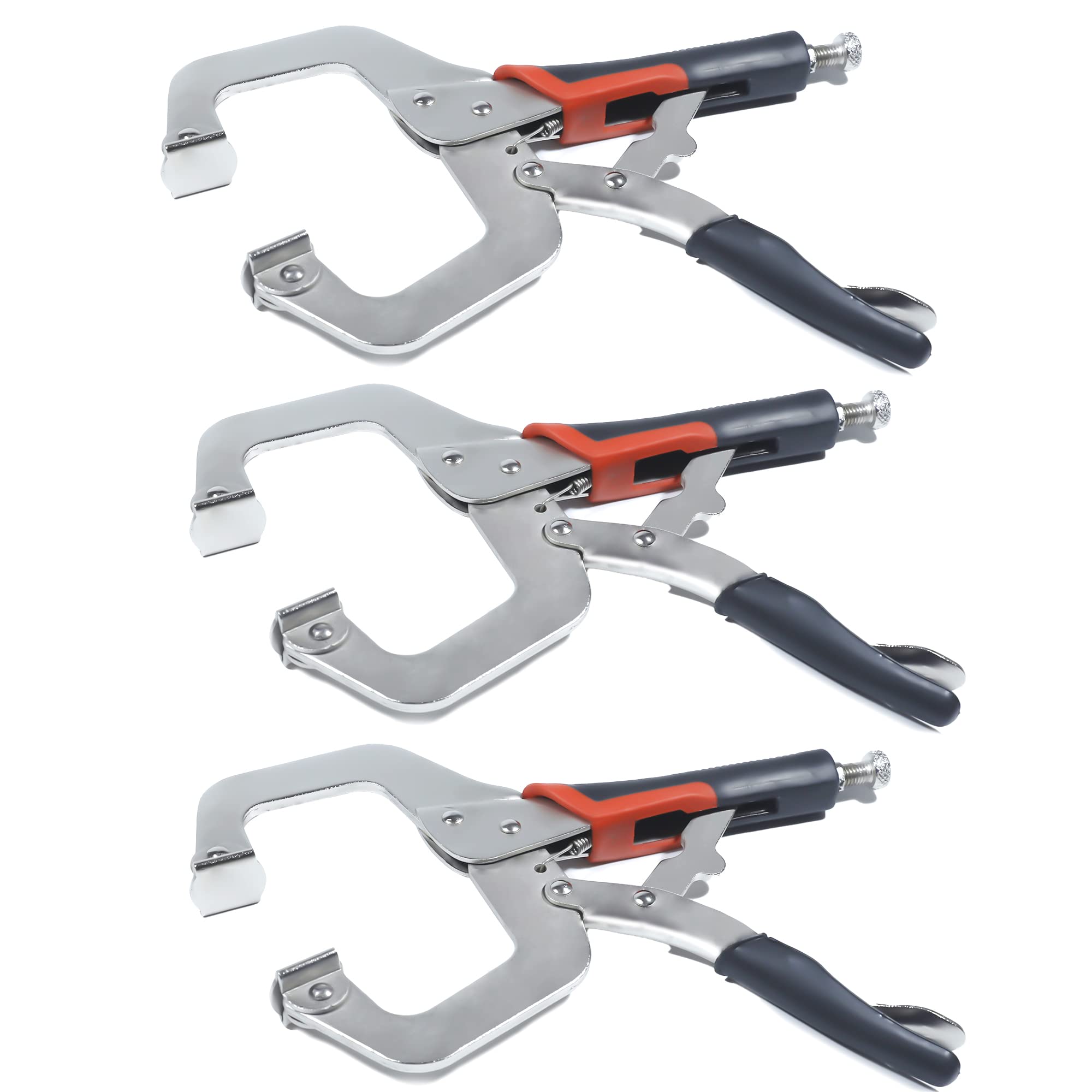 3 Pcs Metal C Clamp Locking Mole Grips, 11 inch Welding Clamps Set, Vice Grips C Clamps Face Clamps with Swivel Pads, Adjustable Fastener Quick Release Grip