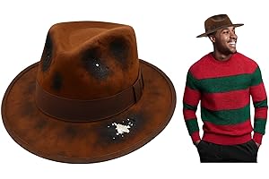 Nicky Bigs Novelties Adult Tattered Burned Brown Fedora Hat - Brown Zombie Scary Nightmare Creeper Hats - Horror Movie Killer Cosplay Halloween Costume Accessory, Adjustable Size
