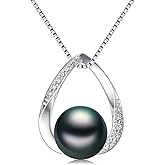 KANNSOAR Tahitian Black Pearl Pendant Necklace AAAA 18K White Gold Plated 925 Sterling Silver Black Pearl Jewelry Gift for Women Mother Wife Her for Anniversary Christmas Birthday