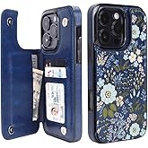 uCOLOR Compatible with iPhone 16 Pro 6.3" Wallet Case with Card Holder Slot Folio Flip PU Leather Kickstand Double Magnetic Clasp and RFID Blocking Design Cover 6.3 Inch (Blue Daisy)