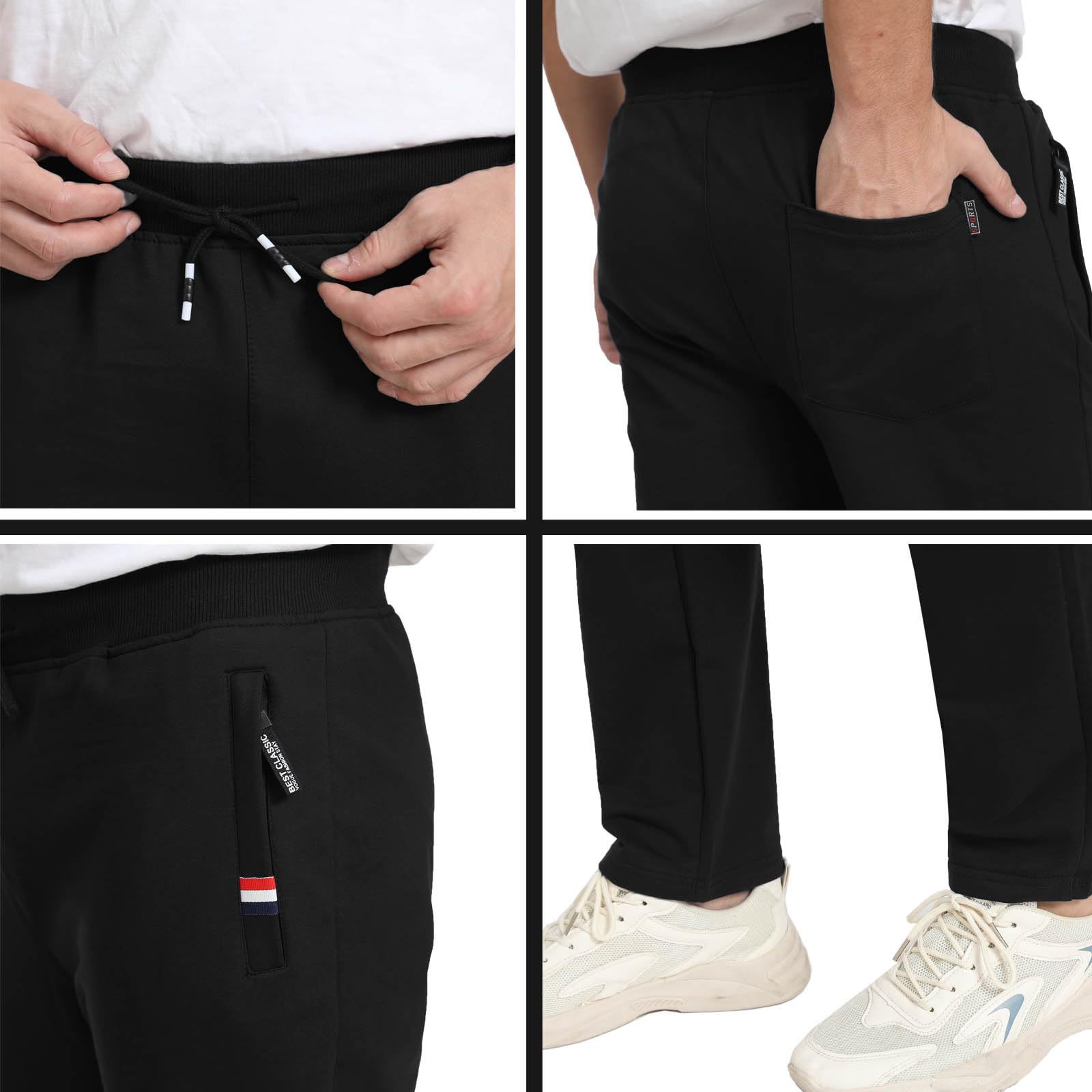 JustSun Jogginghose Herren Trainingshose Sporthose Herren Lang Freizeithose Baumwolle mit Reissverschluss Taschen Schwarz L 6