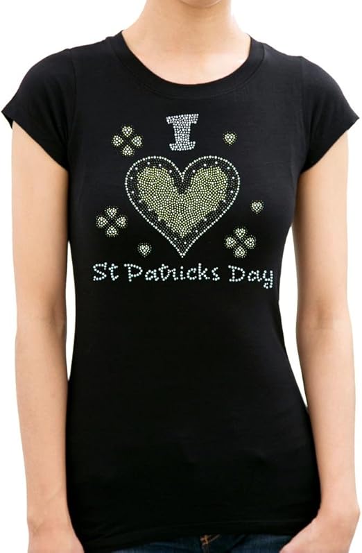 I Love St. Patricks Day Rhinestone/Stud Womens TShirts
