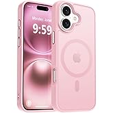 MOCCA Strong Magnetic for iPhone 16 Case, [Compatible with Magsafe][16FT Mil-Grade Drop Protection] Slim Thin Translucent Matte Protective Cover Case for iPhone 16 Phone Case 6.1", Pink