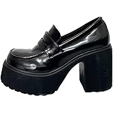 Women's Ultra - High Chunky Heel Elevator Loafers, Thick - Sole Faux Leather Slip - Ons, 8+CM High - Heel Casual Dress Shoes