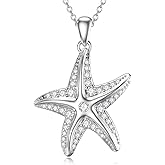MONGAS Starfish Necklace for Women 925 Sterling Silver Starfish Pendant Beach Ocean Necklace Jewelry for Women