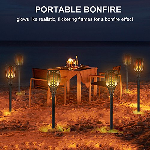 Sumaote Solar Path Torch Lights 96 LED Dancing Flame Lighting Flickering Tiki Torch Waterproof Wireless Outdoor Landscape Lights Dusk to Dawn Auto On/Off for Garden Patio Yard Driveway Pathway, 1 Pack