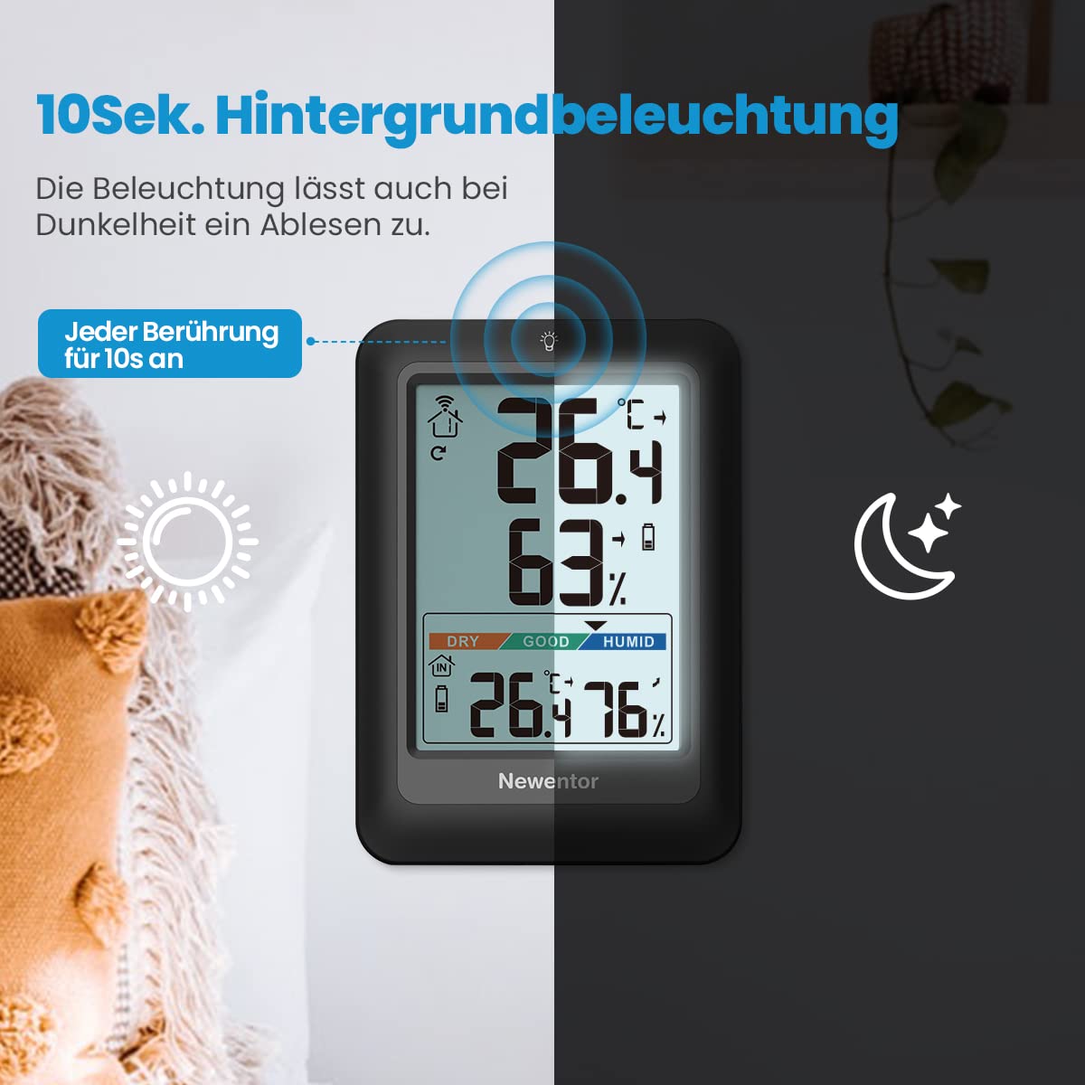 Newentor Thermometer innen außen MAX MIN 24/48 Std 5
