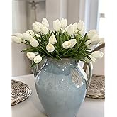 Beferr White Tulips Artificial Flowers 18Pcs Faux Silk Tulip Real Touch Tulip Fake Flowers Bouquets Arrangements for Mother's Day Easter Spring Flowers Gifts Home Table Decor
