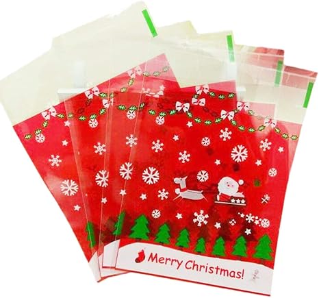 Sacchetti Per Biscotti Di Natale.Kentop 100 Sacchetti Di Caramelle Per Biscotti Di Natale Autoadesivi Confezione Regalo Sacchetto Per Cioccolato Biscotti Dolci Amazon It Casa E Cucina