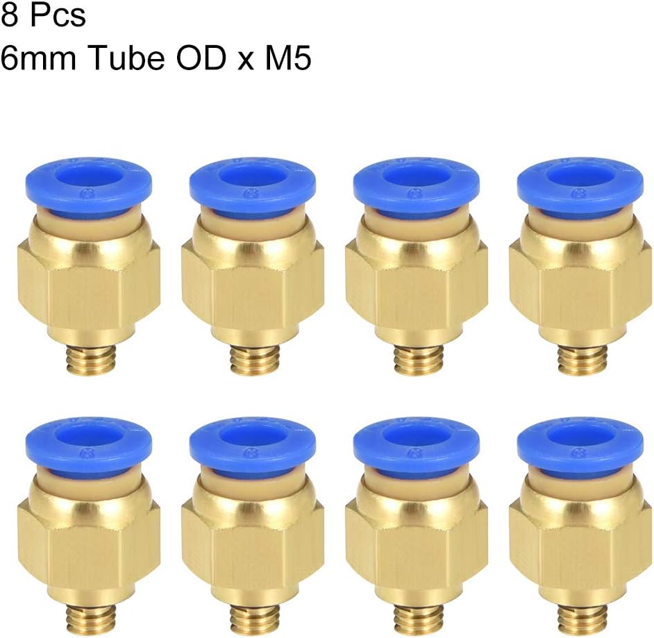 sourcing map Straight Pneumatic Push to Quick Connect Fittings M5 Male x 6mm Tube OD 8pcs, Gold,blue, M5 x 6mm - Image 4
