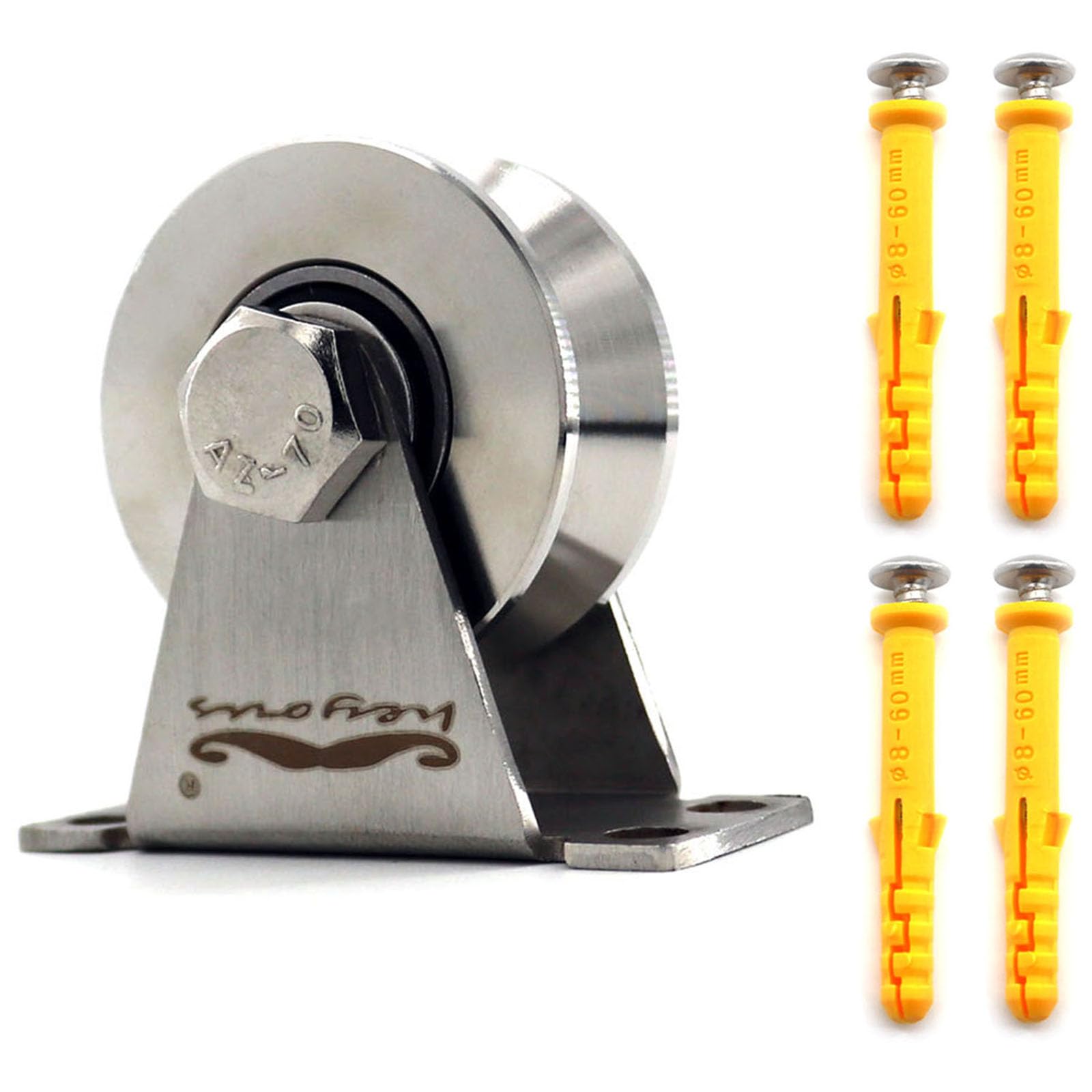 heyous 1 Piece Stainless Steel Pulley Block Single Wheel Swivel Lifting Rope Pulley Block with Mounting Screws and Expansion Pipes for Wire Rope, V Groove Type