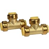 Obida 3/4 Push-Fit Brass Plumbing Tee Fitting (Pack of 2)