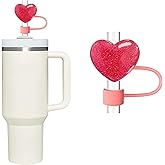 Bling Hearts Straw Cover for Stanley 40&30 Oz Cup, 10mm Silicone Straw Covers Cap for Stanley Cup Accessories, Cute Straw Topper for Tumblers, Straw Cap Stopper for Reusable Straws Tip Lids (Red)