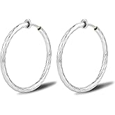 Clip On Hoop Earrings For Women No Piercing Earrrings Spring Hoops for Non-Pierced Ears Grey Tone 4CM/1.57" 5CM/1.96" 6CM/2.36"