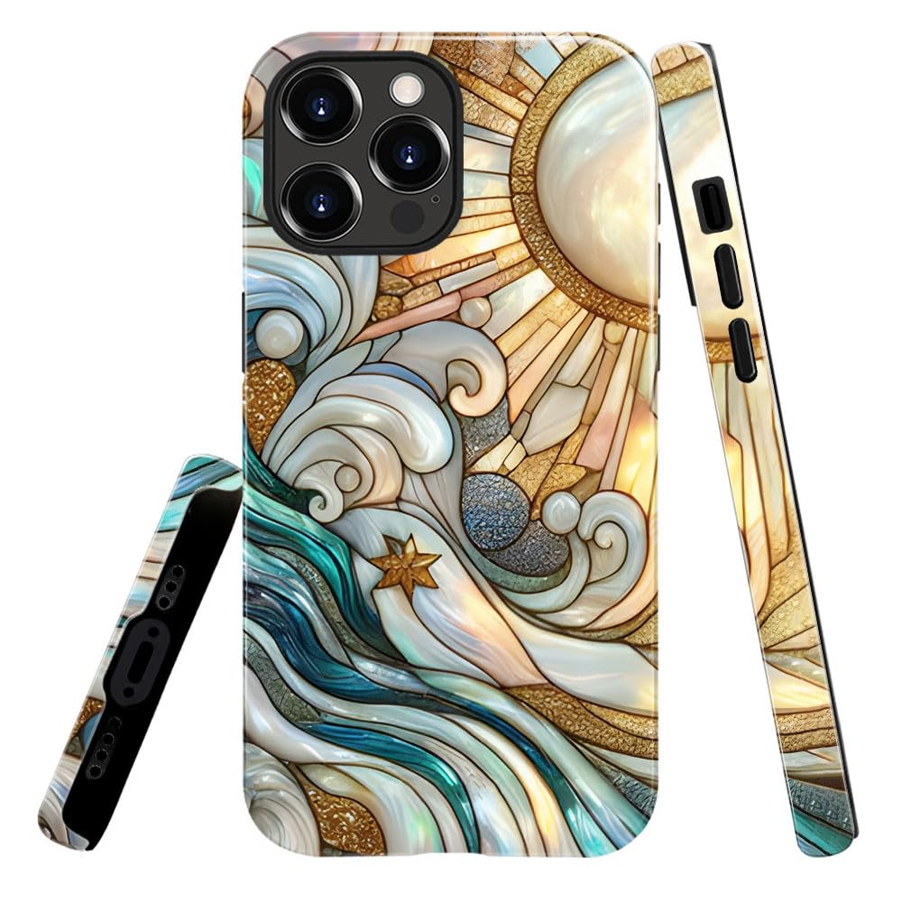 Case for iPhone 15 Pro Max,Waves Marble Sun Glass Phone Case Slim Silicone Shockproof Cover for Girls Women（Glossy & Durable）
