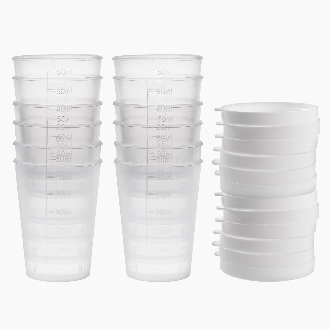 sourcingmap Measuring Cup 50ml Plastic Graduated Beaker Transparent with Lid for Lab Kitchen liquids 12pcs