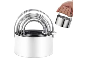5 Pieces/Set Silver Cookie Cutters,Round Biscuit Cutter Set with Stainless Steel Handle and Big Ring, for Cakes, Sandwiches, 