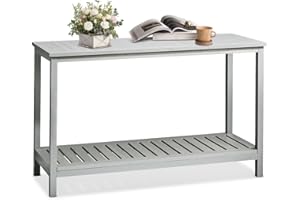 VINGLI 49in Solid Wood Outdoor Console Table, 2-Shelf Wooden Outdoor Accent Plant Table Multifunctional Buffet Bar Storage Organizer for Indoor Patio Porch and Entryway (Gray)