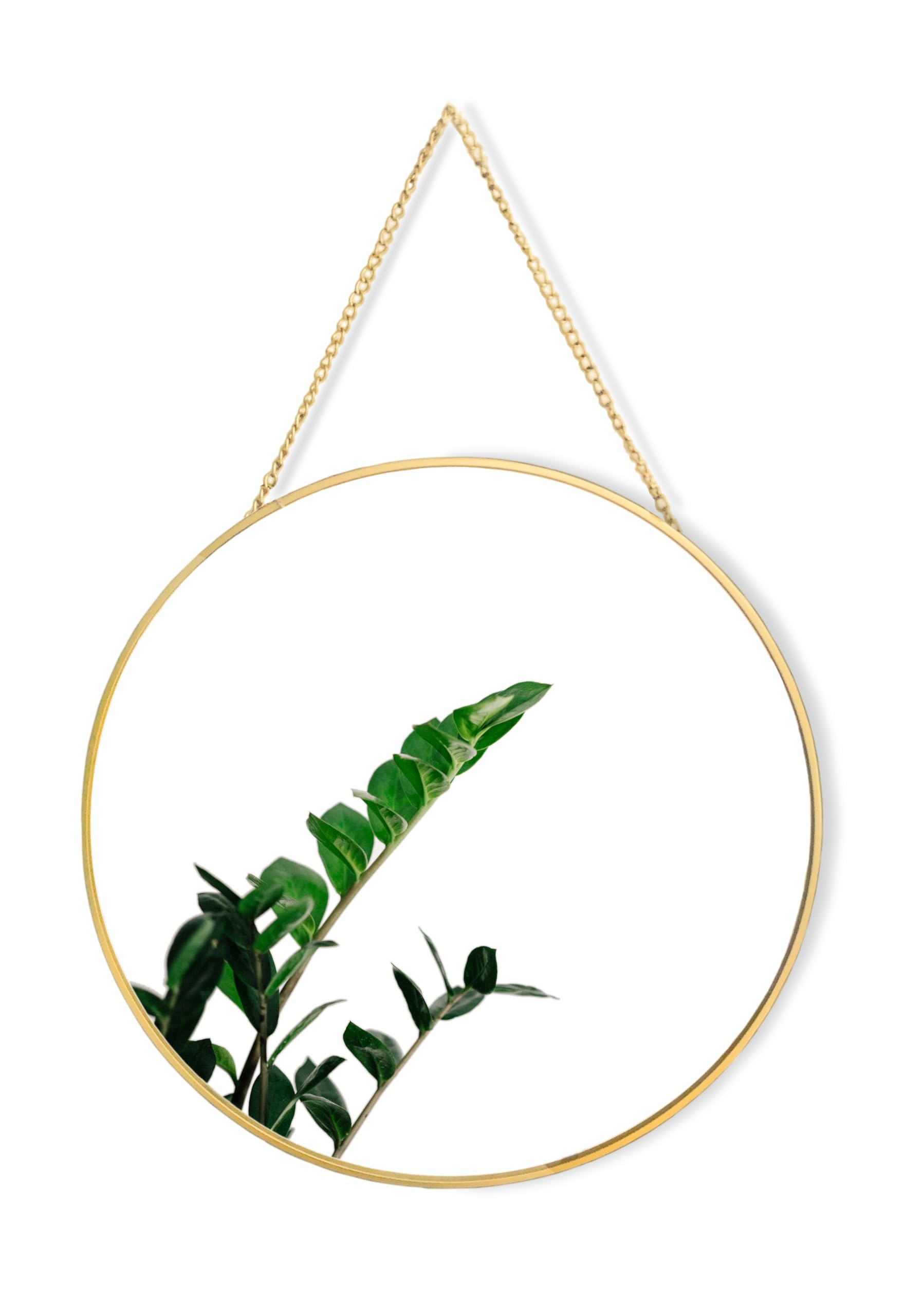GreyZouq Gold Round Metal Rimmed Wall Mirror 30 centimeter with Hanging Chain. Perfect for Bathroom, Bedroom, Hallway and Living Room Vintage/contemporary